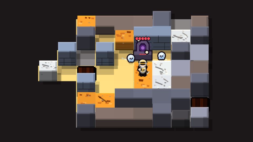 Gameplay: a miner next to a ghost generator with two ghosts nearby